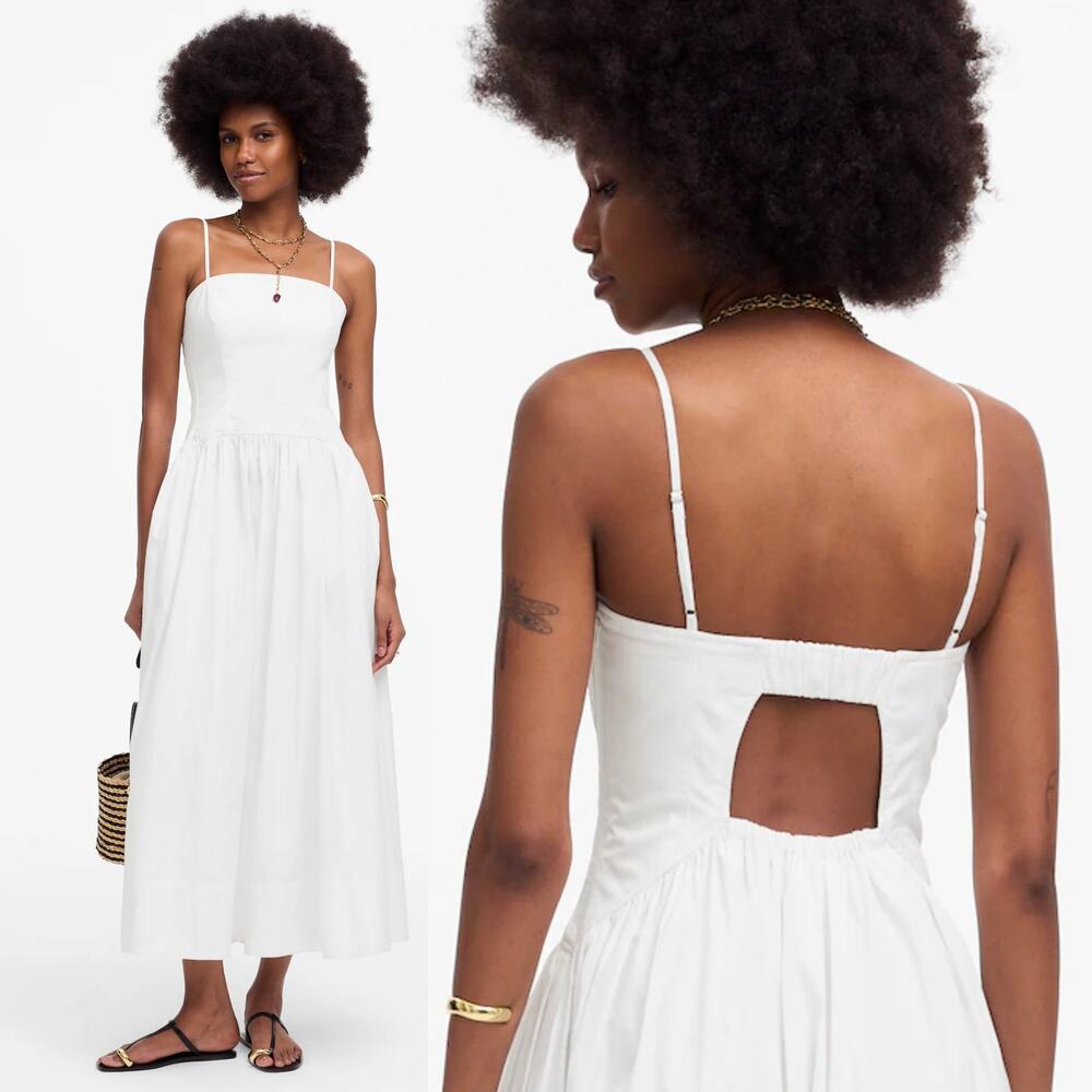NWT Madewell Poplin Seamed Maxi Dress Sleeveless Cutout Back White Women Size 00